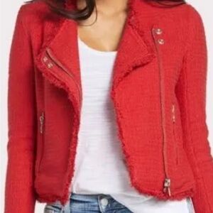 BlankNYC size medium red tweed moto jacket with fringe trim